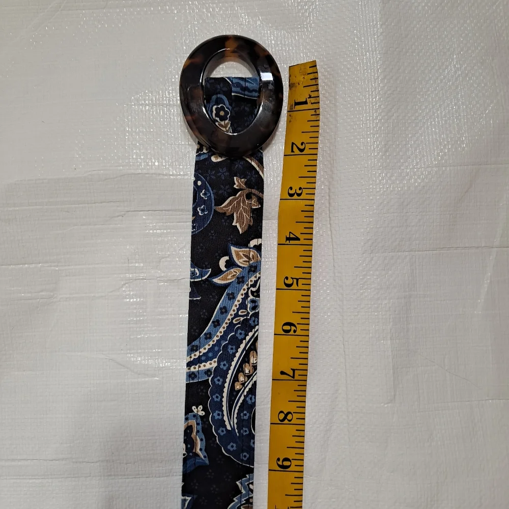 Vera Bradley Blue Windsor Navy Fabric Belt With Tortoise Round Buckle